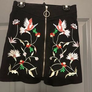 Umgee Embroidered Floral/Bird Skirt